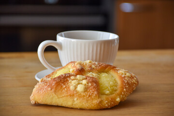 Coffee and sweet cake with pudding