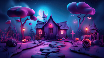 Eerie candy trail leading to ghostly phantom in flat design