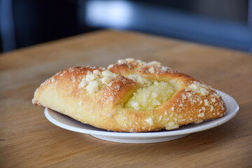 Baked sweet cake with pudding