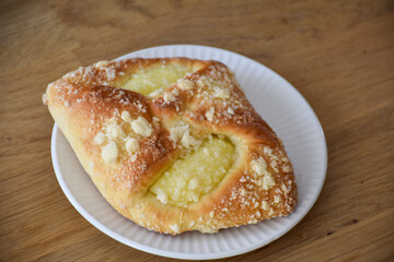 Baked sweet cake with pudding