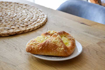 Baked sweet cake with pudding