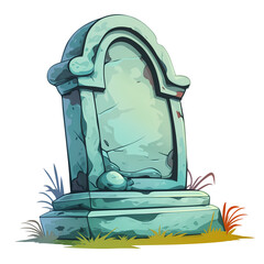 cartoon clipart drawing of a crooked tombstone on an isolated transparent background