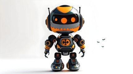 Robotic Halloween Character in Simple Style on White Background