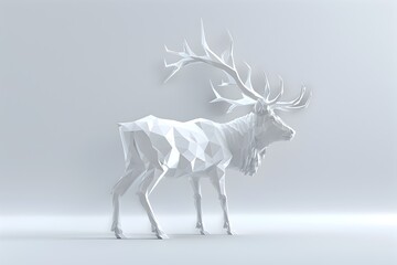 Obraz premium Polygonal Ice Stag Majestic 3D Digital Sculpture in Monochrome Winter Landscape