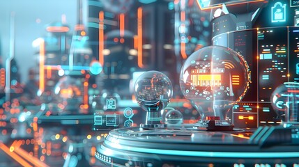 Dynamic Futuristic Interconnected Technology Network with Sleek Smart Devices and Seamless Data Visualization