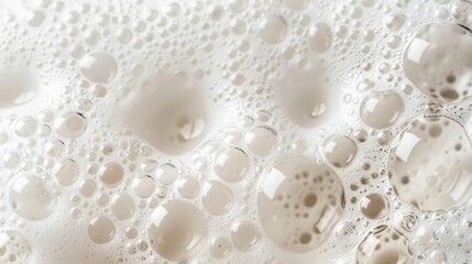 Close-up of white soap foam bubbles, abstract texture