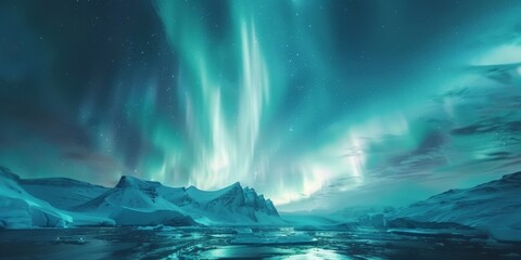 Naklejka premium A breathtaking view of the Northern Lights dancing across the Arctic sky, showcasing natural phenomena