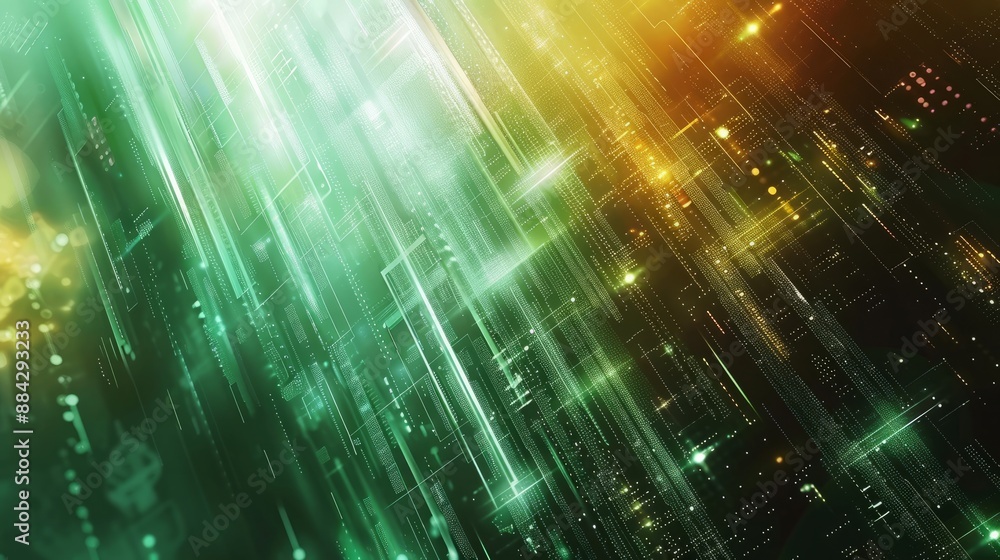 Poster futuristic digital art concept: abstract data-themed background featuring high-tech circuitry, binar