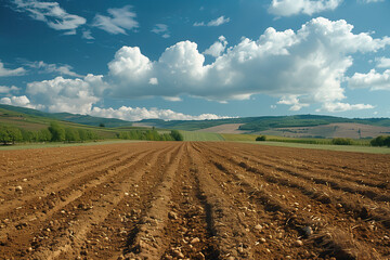 Soil erosion on farmer field after harvesting work. Nature landscape, effects of wind and water erosion harm agriculture. Concept of landscape changes