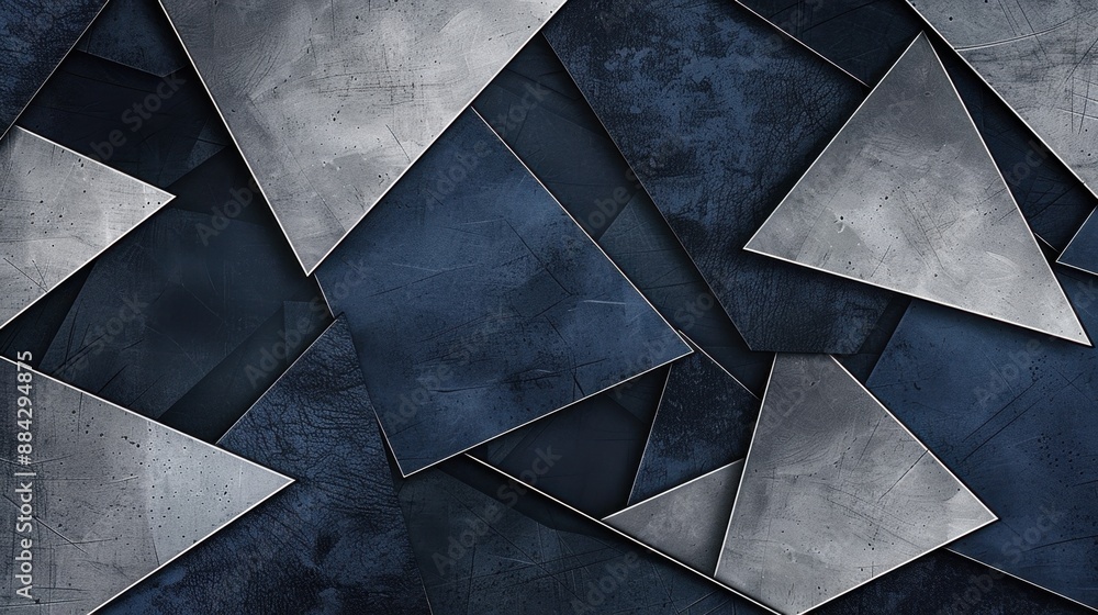 Wall mural abstract pattern background with dark navy blue and silver geometric shapes, featuring a rough grain