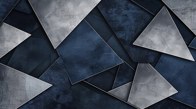 Abstract pattern background with dark navy blue and silver geometric shapes, featuring a rough grain texture.