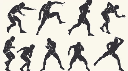 Athletic figures depicted in silhouette, capturing the vigor and motion of sports, ideal for dynamic visuals and sporting content with a contemporary artistic style.