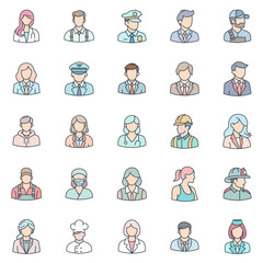 Different professions avatars icons set, Included icons as accountant, chef, teacher, doctor and more symbols collection, logo isolated vector illustration