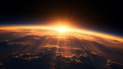 Golden sunrise casting light over Earth's surface from space