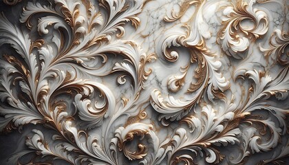 Marble wall design with golden floral pattern, elegant design, luxurious decor, high quality texture marble, gold ornament details, classic style,baroque design	