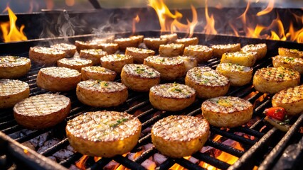 A food on a grill, golden sunset, sharp, 8K, highly detailed, high budget, bokeh