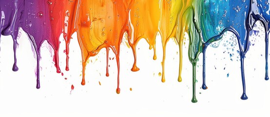 Colorful paint dripping isolated on white background, in the style of rainbow colors