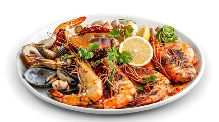 Superb Roasted Mixed Seafood Contain Blue Crabs, Mussels, Big Shrimps, Calamari Squids and Grilled