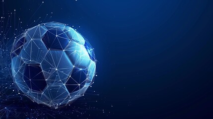 A digital rendering showcasing a futuristic soccer ball with intricate designs set against a deep blue background, emphasizing technology and innovation. Perfect for contemporary sports themes.