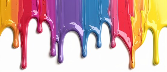 Colorful paint dripping isolated on white background, in the style of rainbow colors