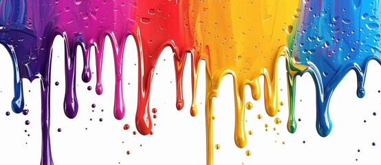 Colorful paint dripping isolated on white background, in the style of rainbow colors