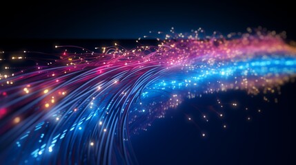 Obraz premium High-speed data transfer through glowing fiber optics