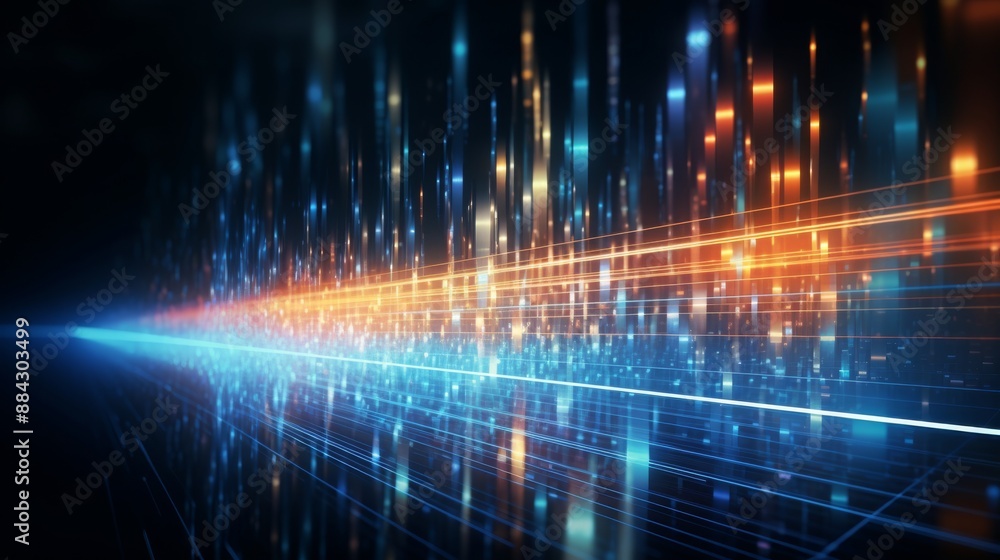 Aufkleber Light beams passing through transparent cables showcasing data movement
