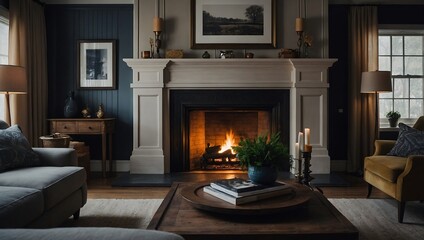 Cozy living room featuring a traditional fireplace