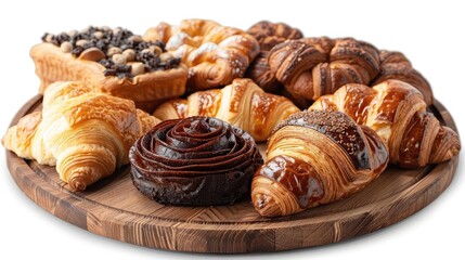 Assorted pastries and croissants on a platter, representing French bakery delights