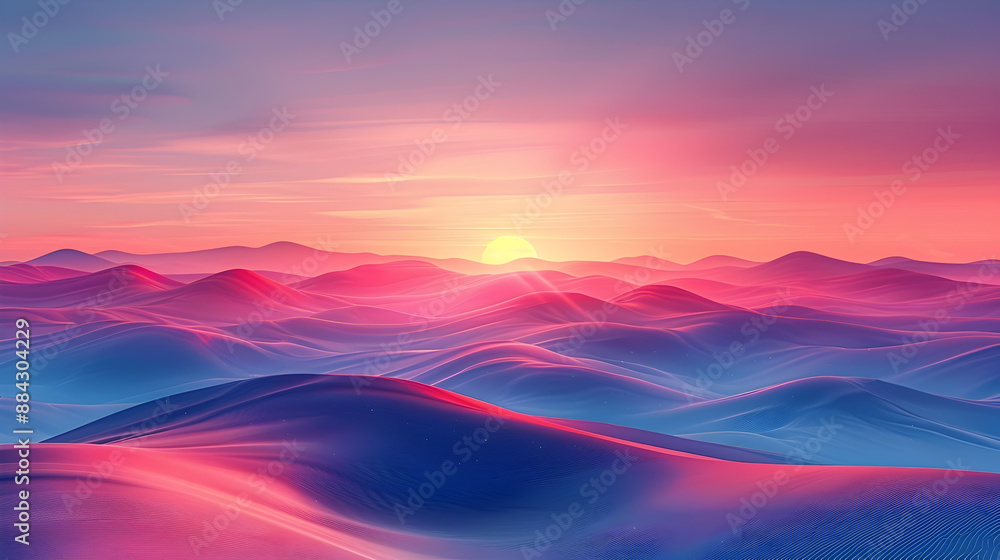 Poster minimalistic soft gradient landscape design with neon blending colors and a serene tranquil color pa