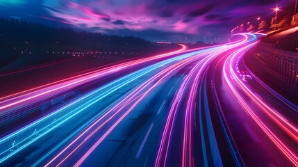 Vibrant neon light trails captured in motion, ideal for dynamic and futuristic visuals. 