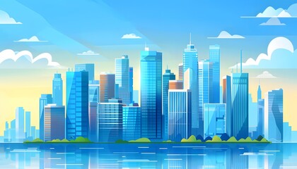 Cityscape with Reflection on Water