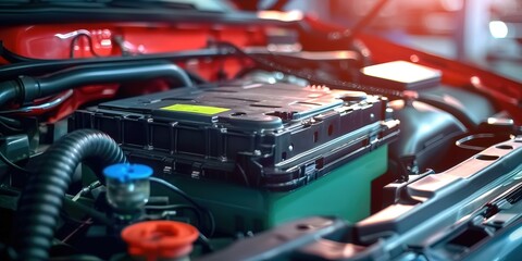 Car Engine Bay with Battery