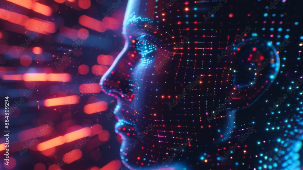 Poster ai humanoid head with futuristic data streams