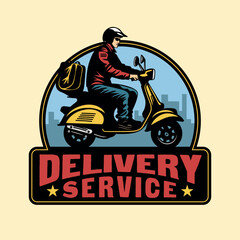 Scooter Delivery man fast delivery courier box biker package service logo