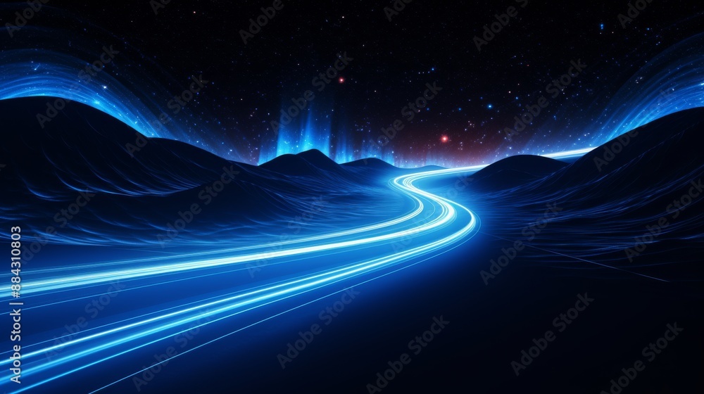 Aufkleber blue light trails representing data flow in a dark background
