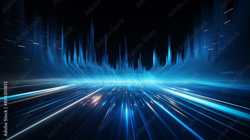 Aufkleber blue light trails representing data flow in a dark background