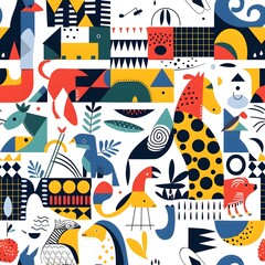 Fototapeta premium Vibrant Geometric Animal Pattern in Playful Abstract Design