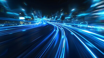 Obraz premium Vibrant electric blue light trails in motion, perfect for dynamic and tech-themed visuals. 