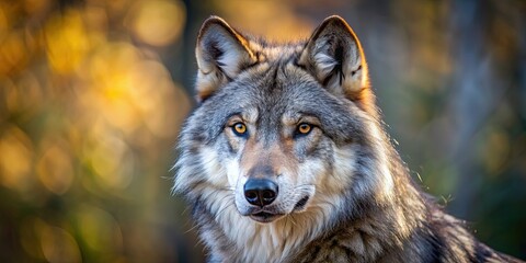 Obraz premium A close-up photo of a majestic wolf in the wild, predator, carnivore, wild animal, fur, wilderness, fierce, hunt, forest, nature