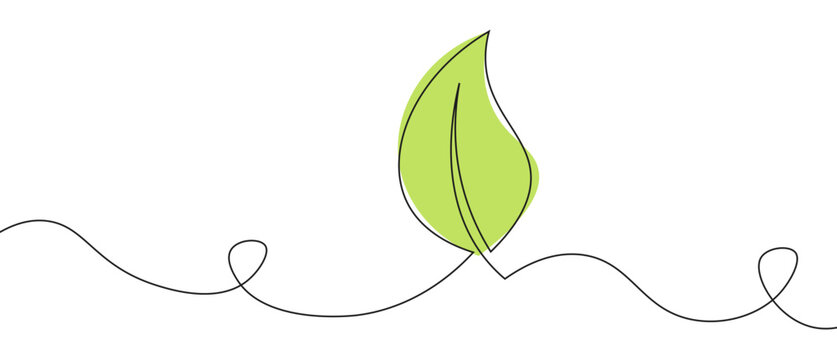 Green leaf continuous line drawing plant growing outline doodle design vector