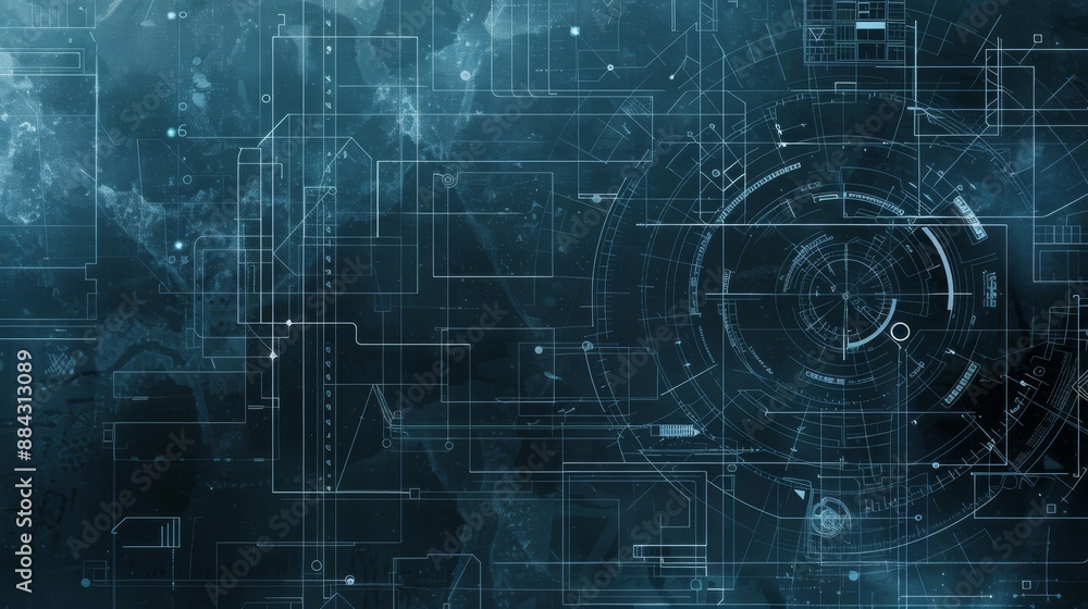 Poster an advanced technology interface showcases digital elements and intricate geometric shapes in a futu