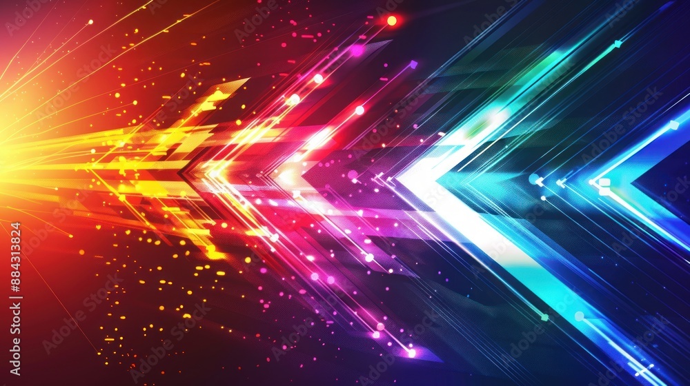 Poster abstract digital arrow background rainbow dynamic glow cyberpunk concept wallpaper ai generated imag