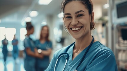 Obraz premium Compassionate nurse with genuine smile in healthcare facility