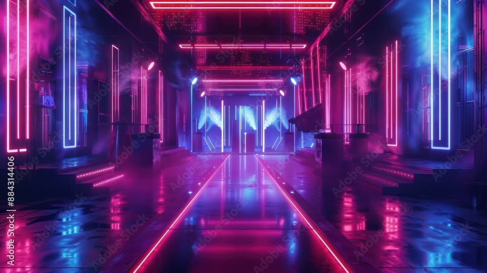 Poster modern cyberpunk neon line style empty room background wallpaper ai generated image