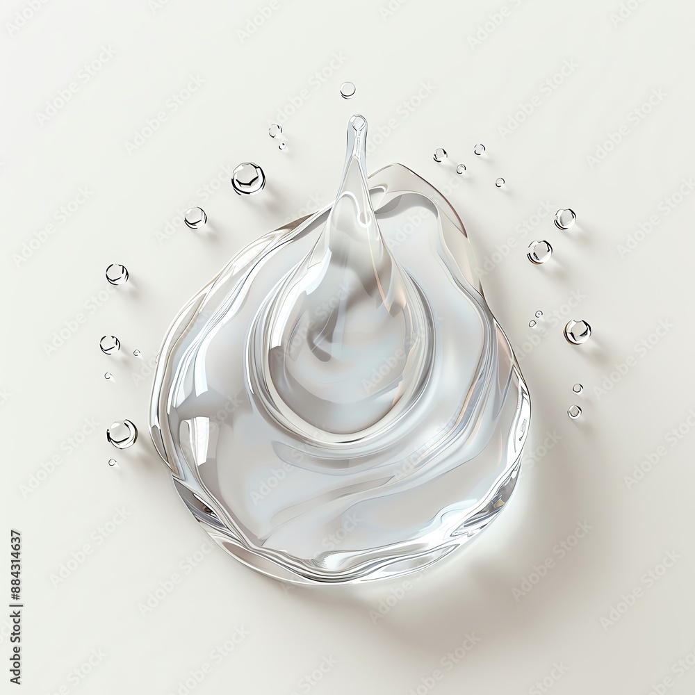 Poster abstract water droplet splash creating a dynamic ripple effect on a smooth surface, capturing the fl