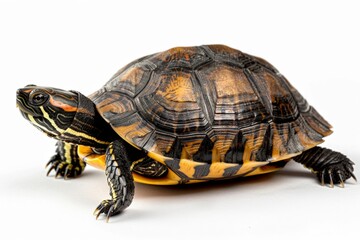 Obraz premium Close-Up Portrait of a Colorful Eastern Box Turtle Isolated on White Background