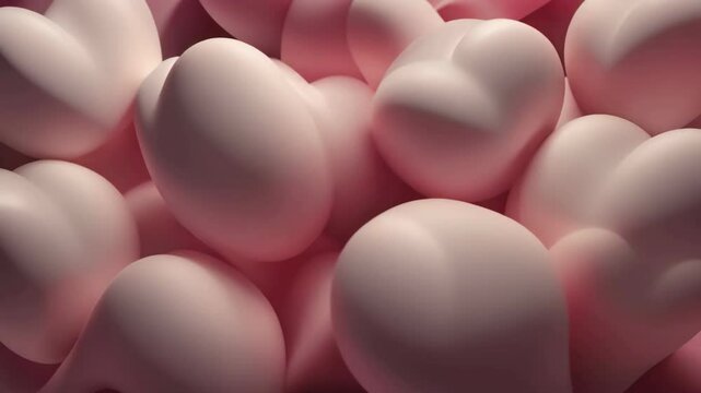 Pink inflated heart shaped figures, festive animation looping background