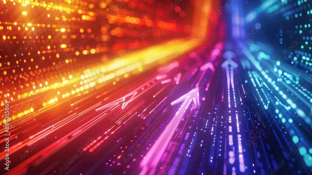 Poster abstract digital arrow background rainbow dynamic glow cyberpunk concept wallpaper ai generated imag