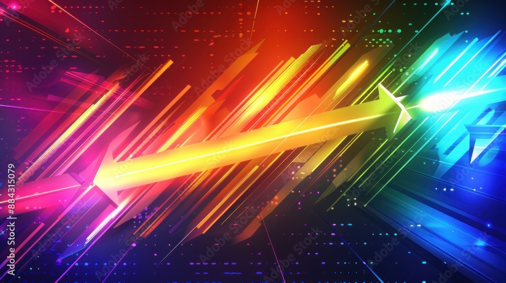 Poster abstract digital arrow background rainbow dynamic glow cyberpunk concept wallpaper ai generated imag